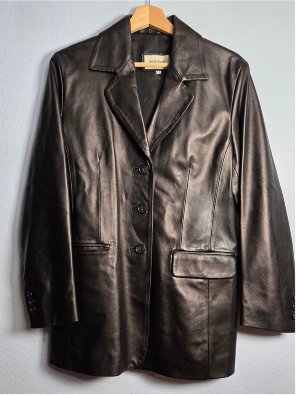 Sergio Rossi Leather Jacket Size 42 Made in Italy '90s Grunge Sleek Matrix Core